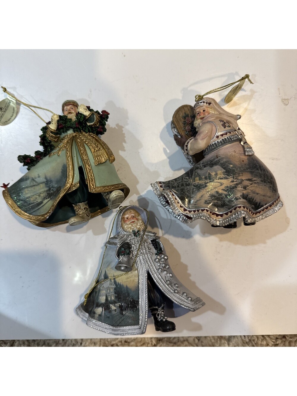 Thomas Kinkade Old World Santas Ornaments Set of 3 2003 Christmas Decor Resin